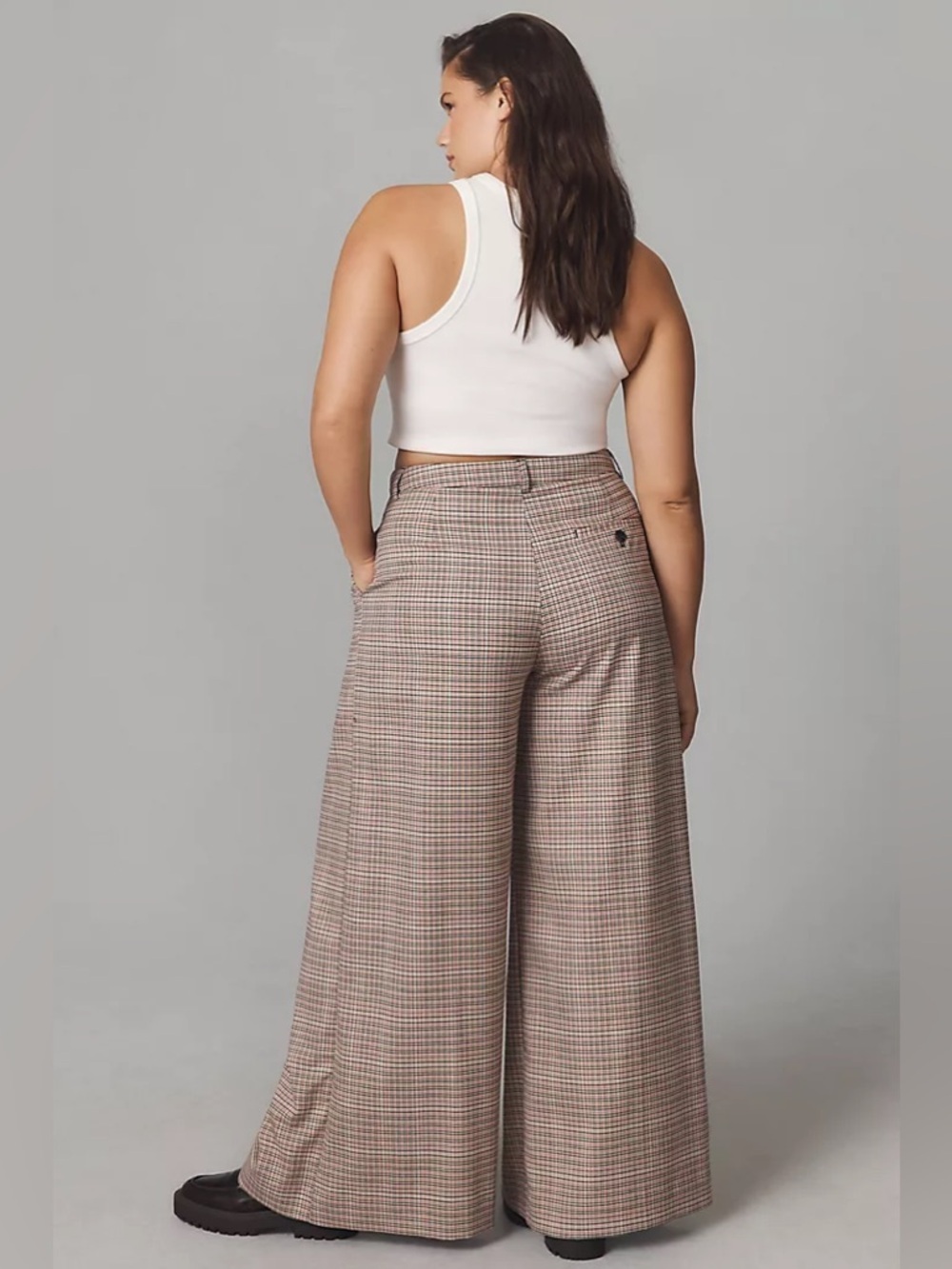 Maeve The Avery Pleated Wide-Leg Trousers Plaid in Ivory Combo - Size 8 - Picture 6 of 12